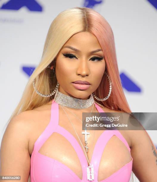 Nicki Minaj arrives at the 2017 MTV Video Music Awards at The Forum on August 27, 2017 in Inglewood, California.