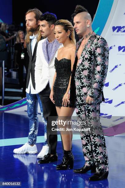 Jack Lawless, Joe Jonas, JinJoo Lee and Cole Whittle of DNCE attend the 2017 MTV Video Music Awards at The Forum on August 27, 2017 in Inglewood,...