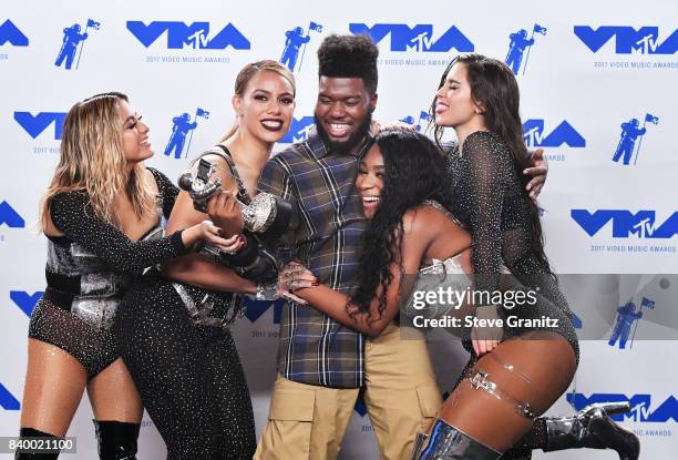 Khalid, winner of Best New Artist, and Ally Brooke, Dinah Jane, Normani Kordei and Lauren Jauregui of Fifth Harmony, winners of Best Pop for 'Down',...