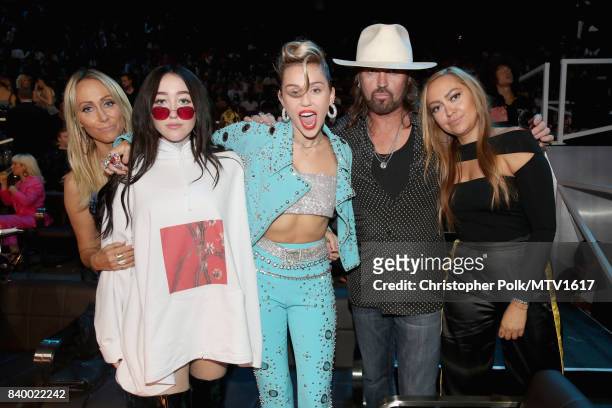 Tish Cyrus, Noah Cyrus, Miley Cyrus, Billy Ray Cyrus and Brandi Cyrus attend the 2017 MTV Video Music Awards at The Forum on August 27, 2017 in...