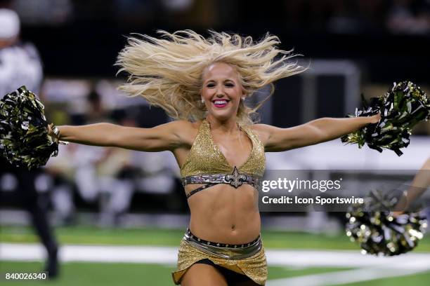 New Orleans Saints Saintsations entertain the crowd during the game between the New Orleans Saints and the Houston Texans on August 26, 2017 at the...