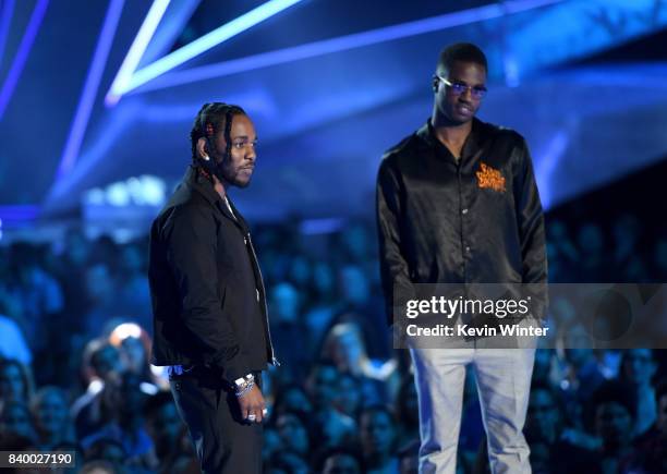 Kendrick Lamar and Dave Free accept the Video of the Year award for 'Humble' onstage during the 2017 MTV Video Music Awards at The Forum on August...