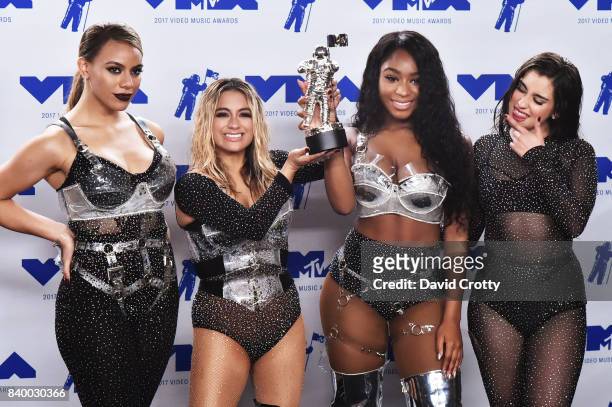 Dinah Jane, Ally Brooke, Normani Kordei and Lauren Jauregui of Fifth Harmony, winners of Best Pop for 'Down', pose in the press room during the 2017...
