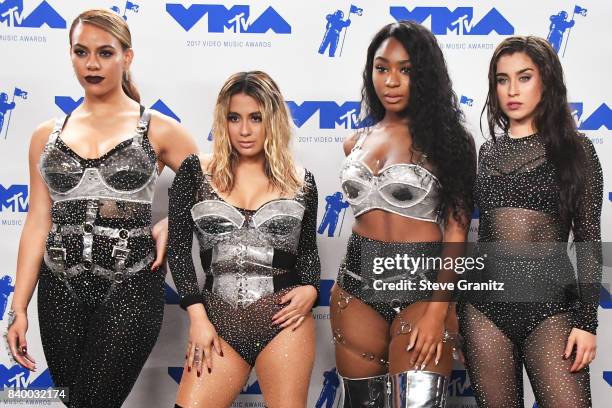 Dinah Jane, Ally Brooke, Normani Kordei and Lauren Jauregui of Fifth Harmony, winners of Best Pop for 'Down', pose in the press room during the 2017...