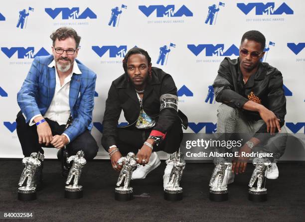 Dave Meyers, Kendrick Lamar and Dave Free pose with Video of the Year, Best Hip Hop, Best Cinematography, Best Direction, Best Art Direction, Best...