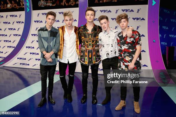Daniel Seavey, Corbyn Benson, Jonah Marais, Zach Herron and Jack Avery of Why Don't We attend the 2017 MTV Video Music Awards at The Forum on August...