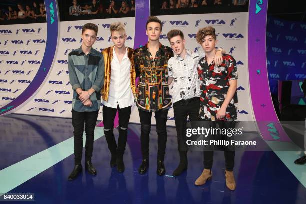 Daniel Seavey, Corbyn Benson, Jonah Marais, Zach Herron and Jack Avery of Why Don't We attend the 2017 MTV Video Music Awards at The Forum on August...