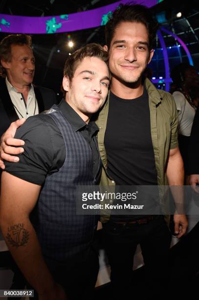 Dylan Sprayberry and Tyler Posey attend the 2017 MTV Video Music Awards at The Forum on August 27, 2017 in Inglewood, California.