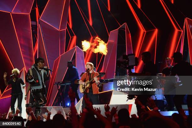 Lil Uzi Vert and Ed Sheeran perform during the 2017 MTV Video Music Awards at The Forum on August 27, 2017 in Inglewood, California.