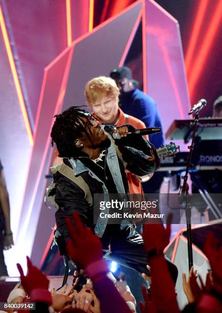 Lil Uzi Vert and Ed Sheeran perform during the 2017 MTV Video Music Awards at The Forum on August 27, 2017 in Inglewood, California.