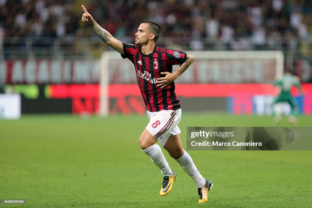 Jesus Fernandez Saez Suso of AC Milan   celebrates after...