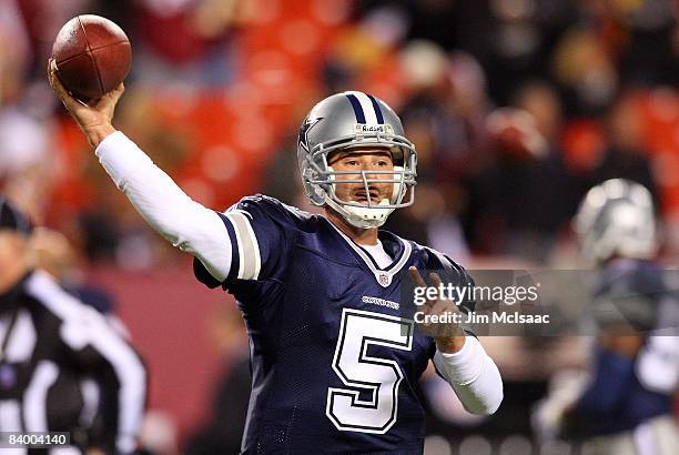 Brooks Bollinger of the Dallas Cowboys warms up before playing the Washington Redskins on November 16, 2008 at FedEx Field in Landover, Maryland.