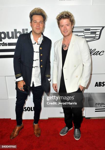 Ryan Cabrera and Nash Overstreet attend the VMA after party hosted by Republic Records and Cadillac at TAO restaurant at the Dream Hotel on August...