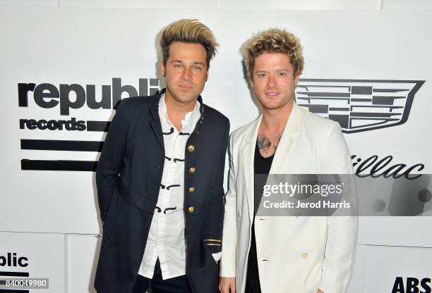 Ryan Cabrera and Nash Overstreet attend the VMA after party hosted by Republic Records and Cadillac at TAO restaurant at the Dream Hotel on August...