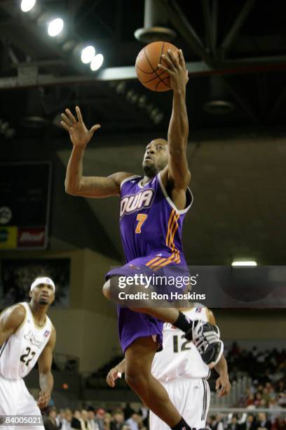 Brian Evans of the Iowa Energy lays the ball up on the Erie BayHawks at Tullio Arena on December 11, 2008 in Erie, Pennsylvania. NOTE TO USER: User...