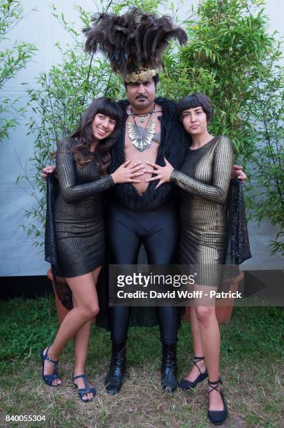 King Khan of King Khan and the Shrines poses backtstage at Rock en Seine Festival at Domaine National de Saint-Cloud on August 27, 2017 in Paris,...