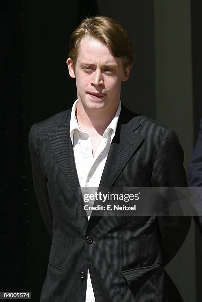 Actor Macaulay Culkin leaves after testifying at the Santa Barbara Superior Court in Santa Maria, California during the 50th day of Michael Jackson's...