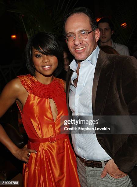 Actress Taraji P. Henson and founder of The Cinema Society Andrew Saffir attend the after party for "The Curious Case of Benjamin Button" screening...