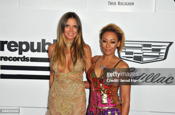 Heidi Klum and Mel B attend the VMA after party hosted by Republic Records and Cadillac at TAO restaurant at the Dream Hotel on August 27, 2017 in...
