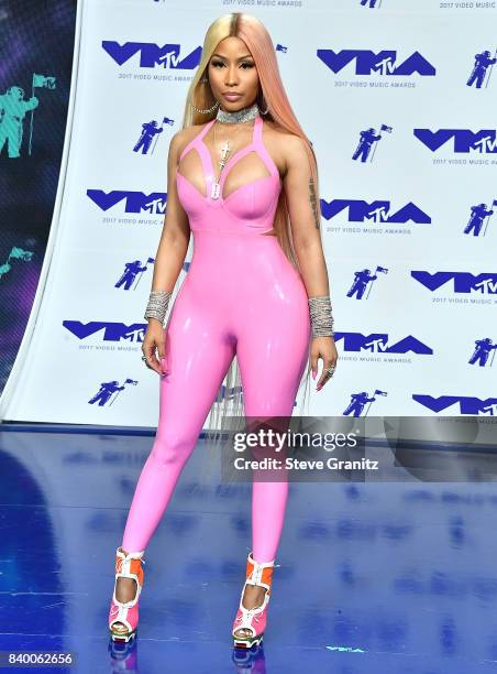 Nicki Minaj arrive at the 2017 MTV Video Music Awards at The Forum on August 27, 2017 in Inglewood, California.