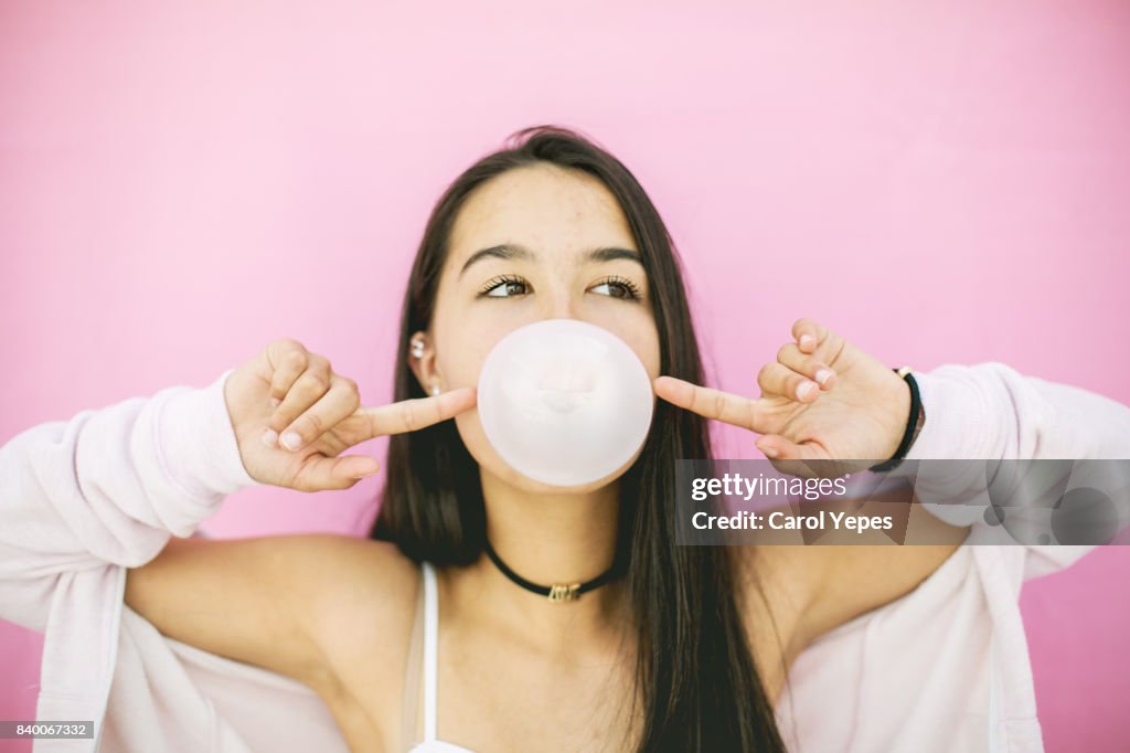 Pink bubble gum girl