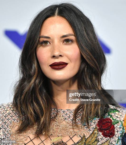 Olivia Munn arrive at the 2017 MTV Video Music Awards at The Forum on August 27, 2017 in Inglewood, California.