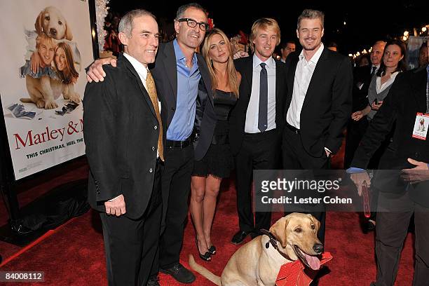 Writer John Grogan, director David Frankel, actress Jennifer Aniston, actor Owen Wilson, actor Eric Dane and Clyde attend the "Marley & Me" premiere...
