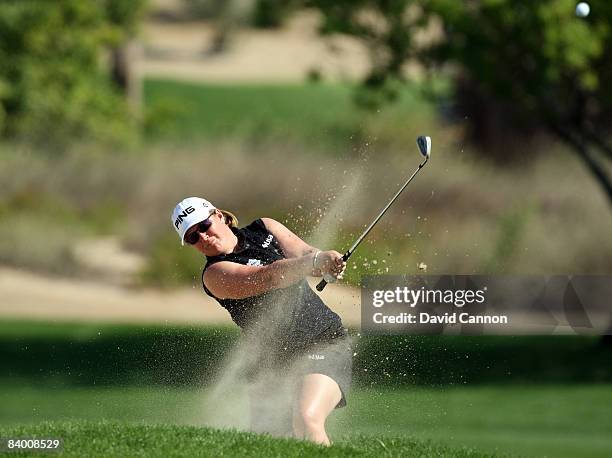 Georgina Simpson of England hits her second shot at the 9th hole during the second round of the Dubai Ladies Masters on the Majilis Course at the...