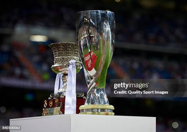 Spanish Super Cup and UEFA Super Cup prior to the La Liga match between Real Madrid and Valencia at Estadio Santiago Bernabeu on August 27, 2017 in...