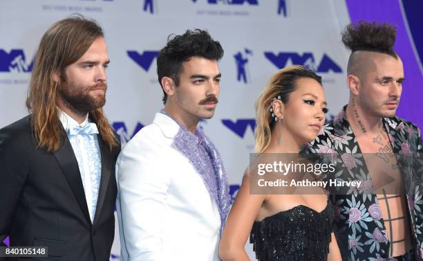 Jack Lawless, Joe Jonas, JinJoo Lee and Cole Whittle of DNCE attend the 2017 MTV Video Music Awards at The Forum on August 27, 2017 in Inglewood,...