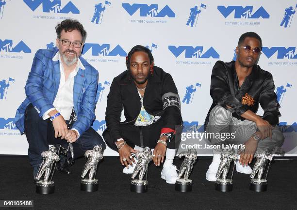 Dave Meyers, Kendrick Lamar and Dave Free pose with Video of the Year, Best Hip Hop, Best Cinematography, Best Direction, Best Art Direction, Best...