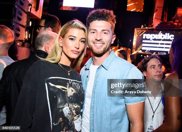 Hailey Baldwin and Guest attend the VMA after party hosted by Republic Records and Cadillac at TAO restaurant at the Dream Hotel on August 27, 2017...