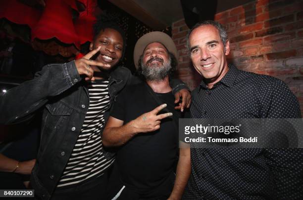 Guest, Mr. Brainwash and Republic Records CEO Monte Lipman attend the VMA after party hosted by Republic Records and Cadillac at TAO restaurant at...