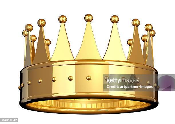 ilustraciones, imágenes clip art, dibujos animados e iconos de stock de golden crown on white background - realeza