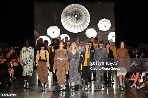 Models showcase designs by Zambesi on the runway at New Zealand Fashion Week 2017 on August 28, 2017 in Auckland, New Zealand.