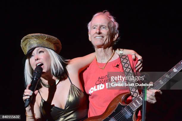 Musicians Terri Nunn from the band Berlin and Robby Krieger from The Doors perform onstage during the 10th annual Medlock Krieger All Star Concert...