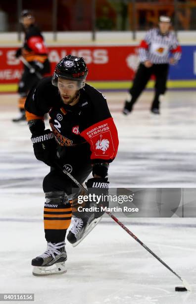 Jeremy Dehner of Wolfsburg skates against Tappara Tampere during the Champions Hockey League match between Grizzlys Wolfsburg and Tappara Tampere at...