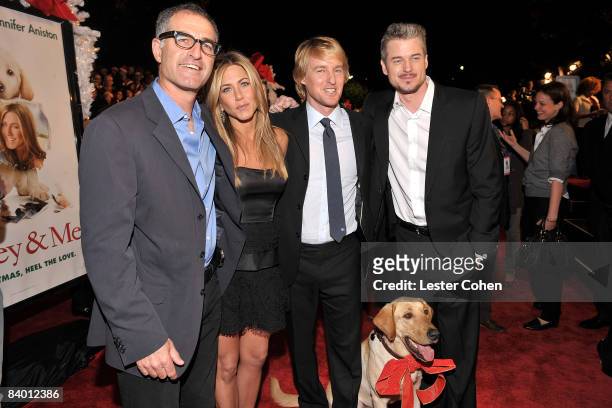Director David Frankel, actress Jennifer Aniston, actor Owen Wilson, Clyde, and actor Eric Dane attend the "Marley & Me" premiere at the Mann Village...