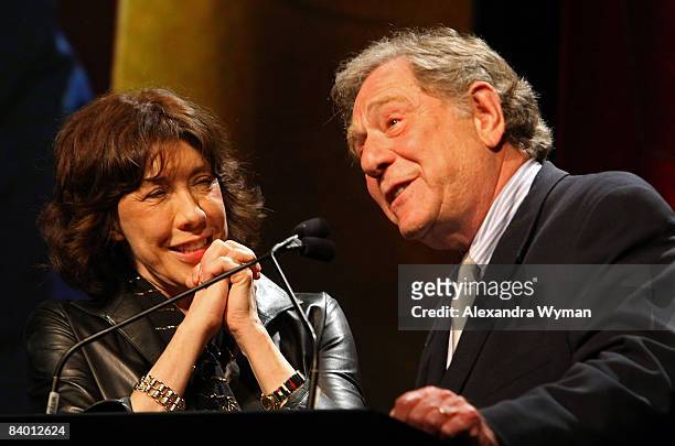 Actors Lily Tomlin and George Segal speak during the Paley Center for Media 2008 Gala honoring Showtime Networks Inc. And Carl Reiner held at the...