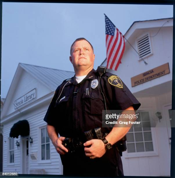 Olympics: Where Are They Now? Portrait of Senoia PD officer Richard Jewell outside Senoia Police Department on 66 Main Street, Jewell was a security...