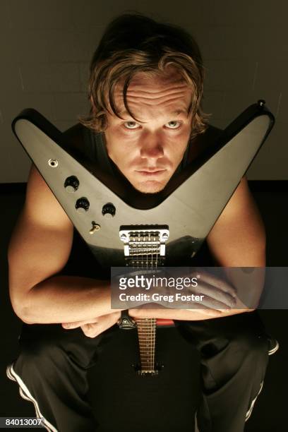 Track & Field: Closeup portrait of javelin thrower Breaux Greer with guitar, Athens, GA 6/7/2005