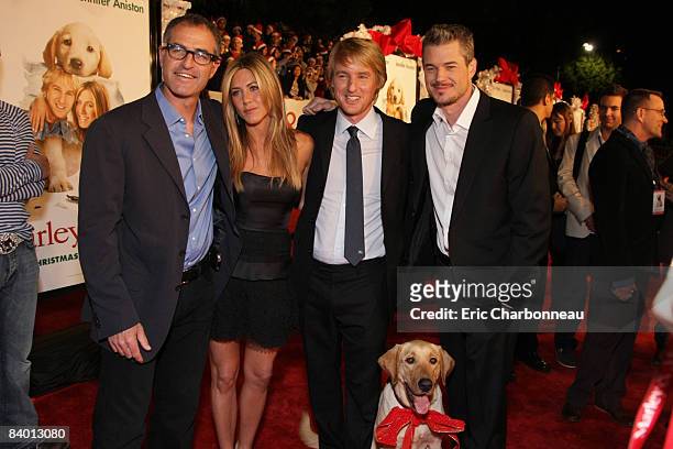 Director David Frankel, Jennifer Aniston, Owen Wilson, Clyde and Eric Dane at 20th Century Fox Premiere of 'Marley & Me' on December 11, 2008 at...