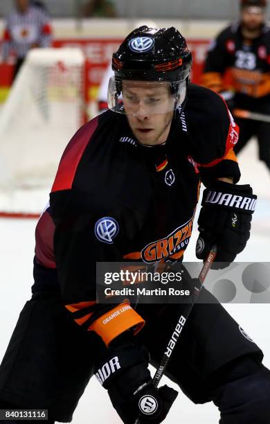 Tyler Haskins of Wolfsburg skates against Banska Bystrica during the Champions Hockey League match between Grizzlys Wolfsburg and HC05 Banska...