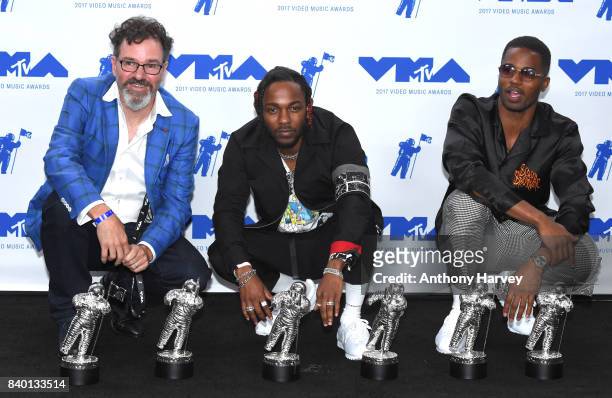 Dave Meyers, Kendrick Lamar and Dave Free pose with Video of the Year, Best Hip Hop, Best Cinematography, Best Direction, Best Art Direction, Best...