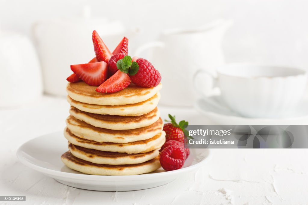 Occasions. Pancakes with fresh strawberries