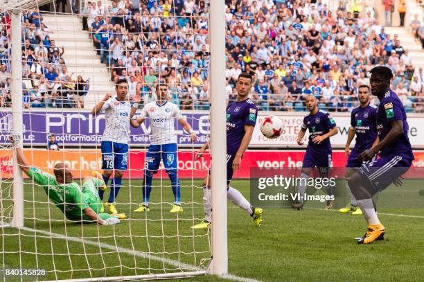 Goalkeeper Matz Sels of RSC Anderlecht, Brecht Dejaegere of KAA Gent, Stefan Mitrovic of KAA Gent, Uros Spajic of RSC Anderlecht, Sofiane Hanni of...