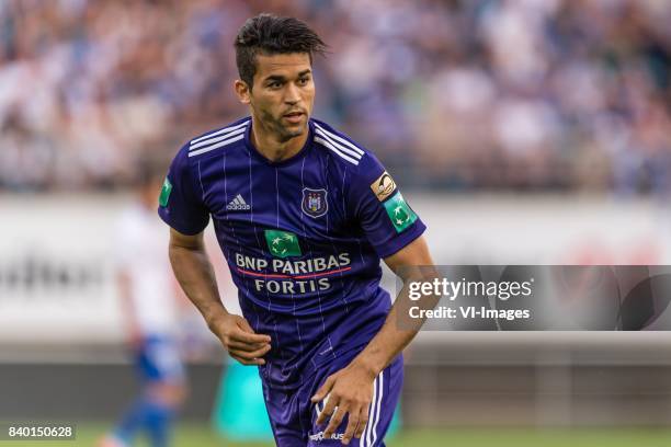 Hamdi Harbaoui of RSC Anderlecht during the Jupiler Pro League match between KAA Gent and RSC Andelecht at the Ghalemco Arena on August 27, 2017 in...