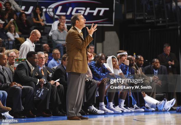 Head coach P.J. Carlesimo of the Oklahoma City Thunder signals from the sideline during the game against the Los Angeles Clippers at the Ford Center...