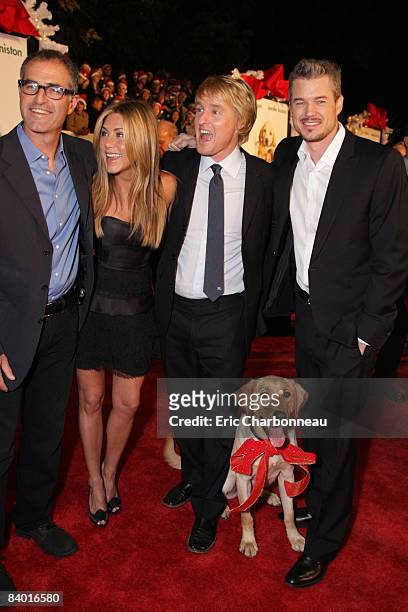 Director David Frankel, Jennifer Aniston, Owen Wilson, Clyde and Eric Dane at 20th Century Fox Premiere of 'Marley & Me' on December 11, 2008 at...