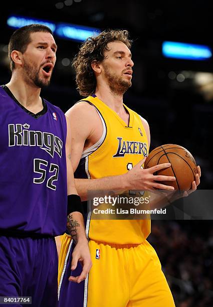 Pau Gasol of the Los Angeles Lakers prepares to shoot a free throw during the game against the Sacramento Kings at Staples Center on December 12,...